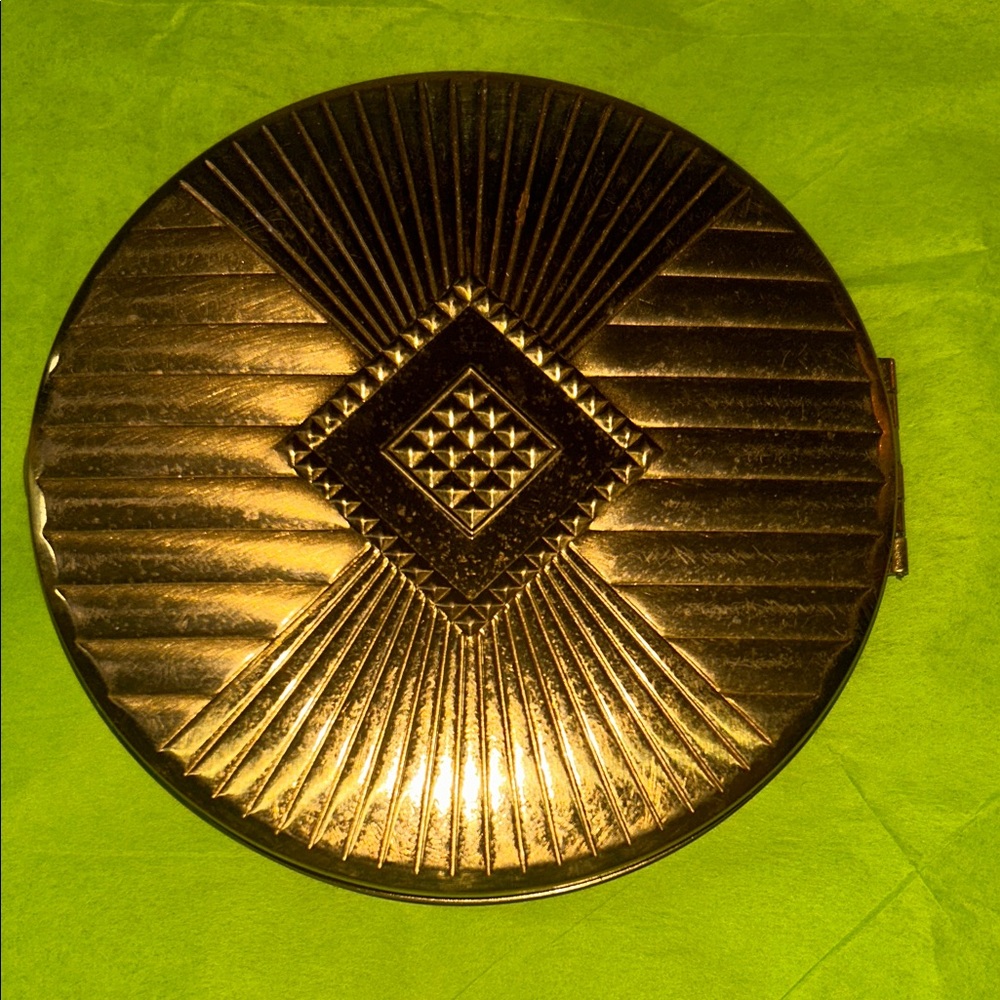 Vintage Max Factor brass Compact Setting Powder - Elegant art deco design